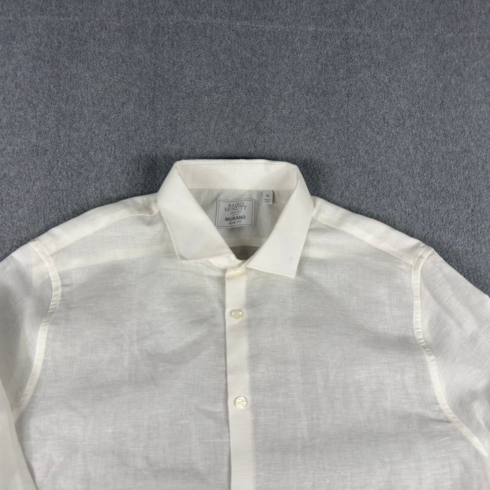 Murano Baird McNutt Linen Shirt Mens XL White Slim Fit Long Sleeve